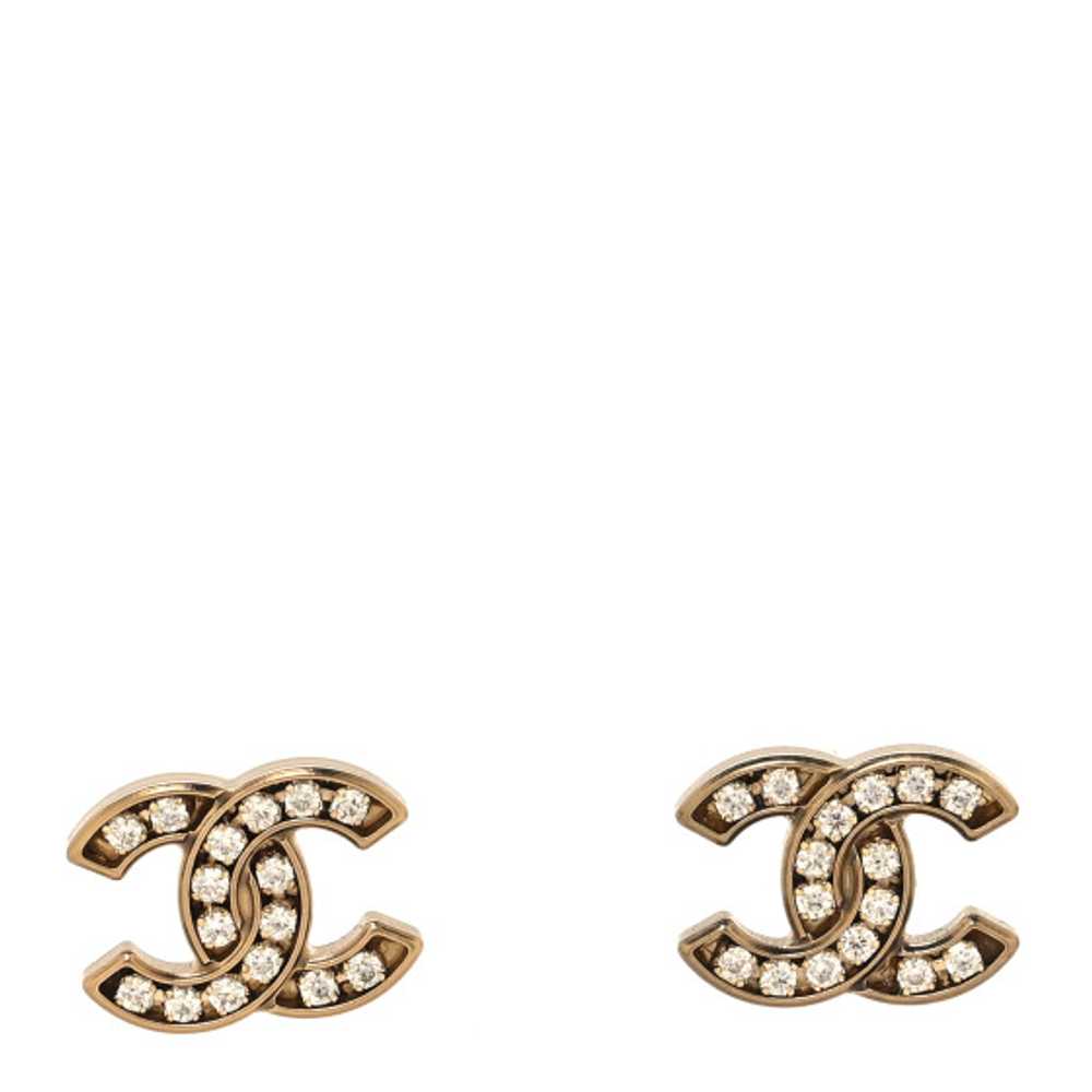 CHANEL Matte Metal Crystal CC Earrings Gold - image 1