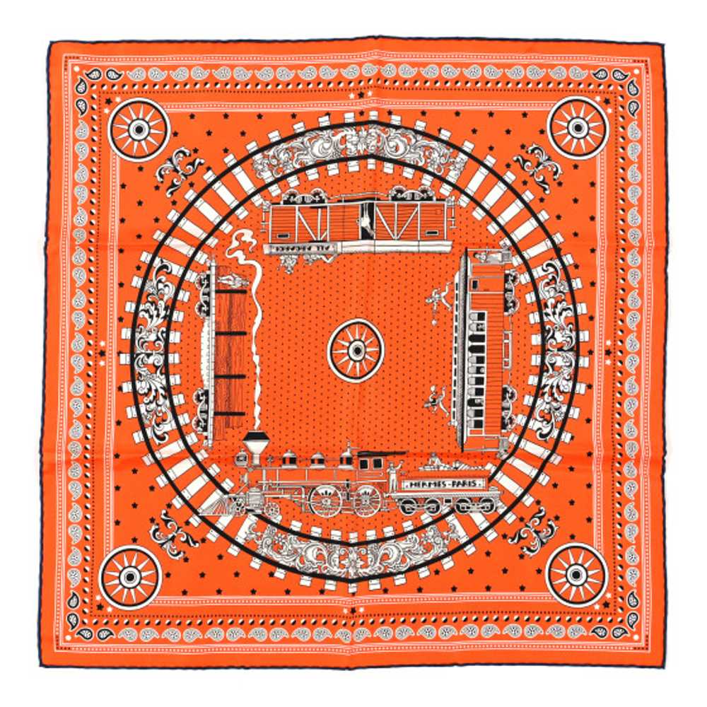 HERMES Silk All Aboard Bandana Scarf 55 Orange Wh… - image 1