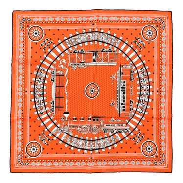 HERMES Silk All Aboard Bandana Scarf 55 Orange Wh… - image 1