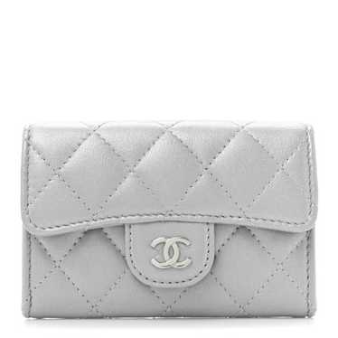 CHANEL Metallic Lambskin Quilted Flap Card Holder… - image 1