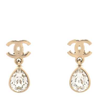 CHANEL Crystal CC Tear Drop Earrings Gold