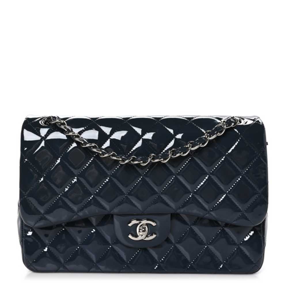 CHANEL Patent Quilted Jumbo Double Flap Navy - image 1