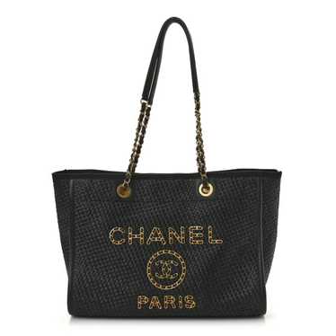 CHANEL Straw Raffia Calfskin Chain Small Deauville