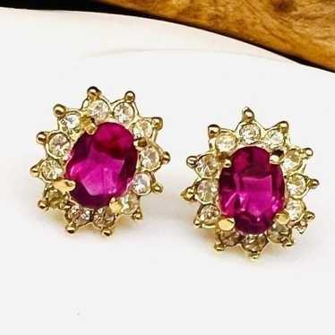 Vintage ROMAN Faux Pink Sapphire Ruby Rhinestones… - image 1