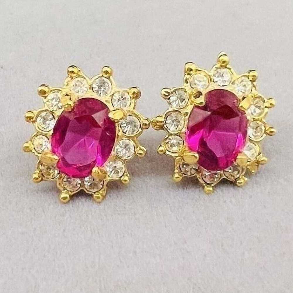 Vintage ROMAN Faux Pink Sapphire Ruby Rhinestones… - image 2