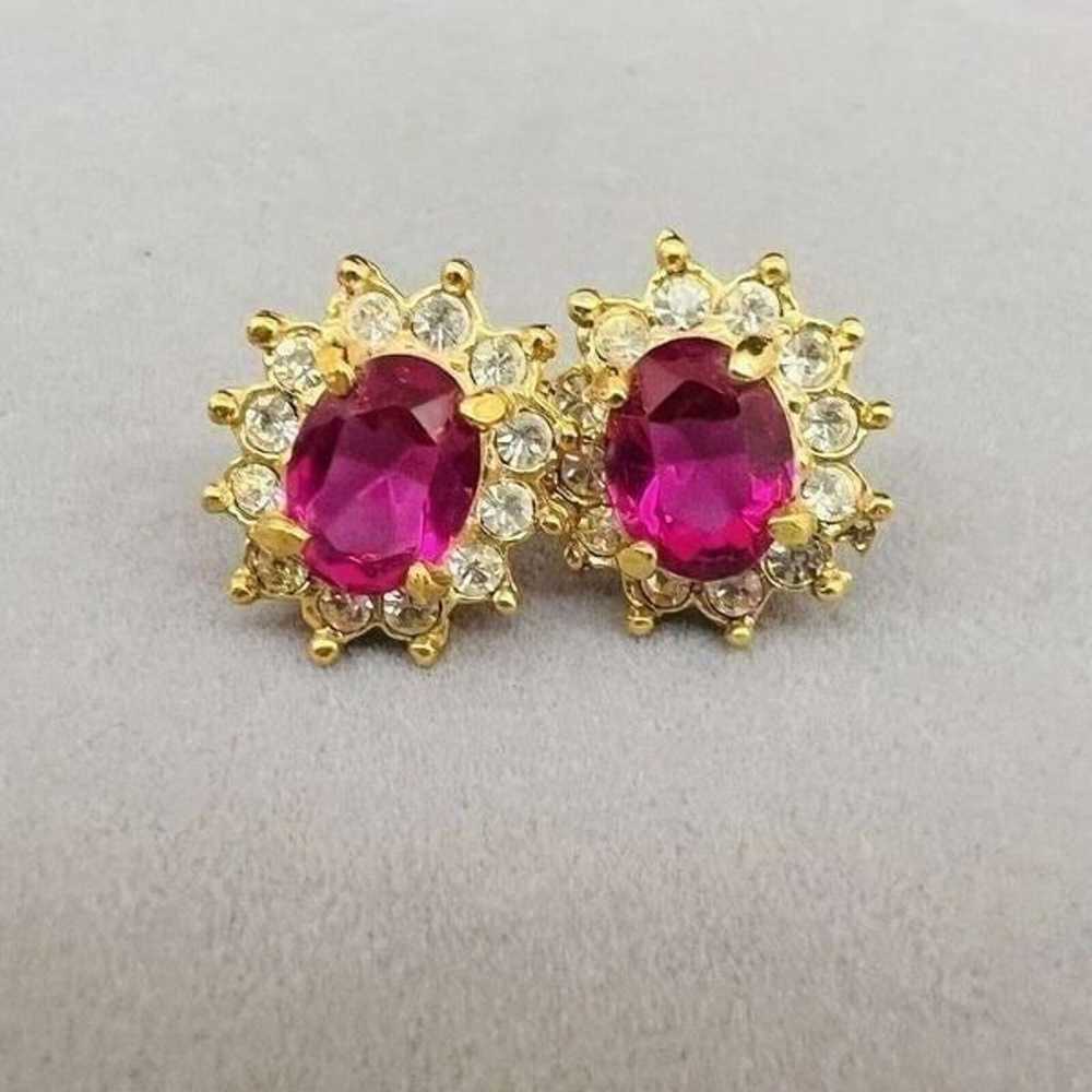 Vintage ROMAN Faux Pink Sapphire Ruby Rhinestones… - image 3