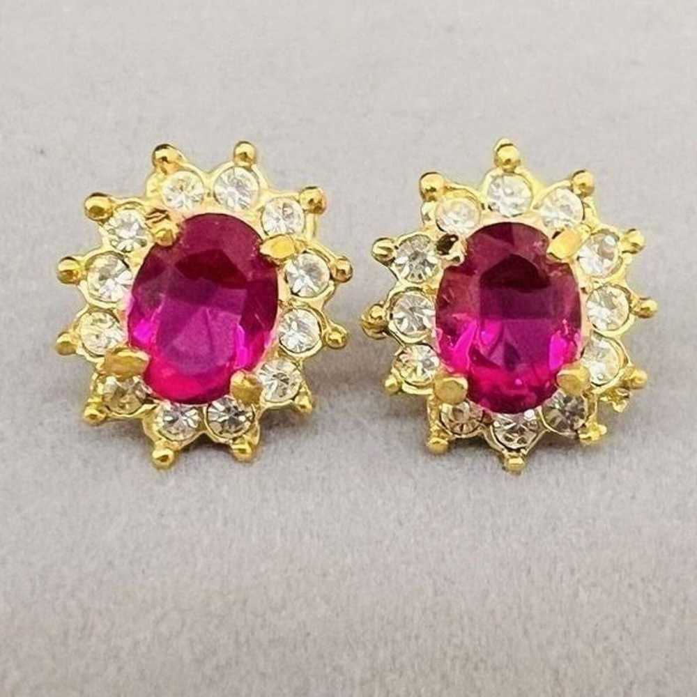 Vintage ROMAN Faux Pink Sapphire Ruby Rhinestones… - image 4