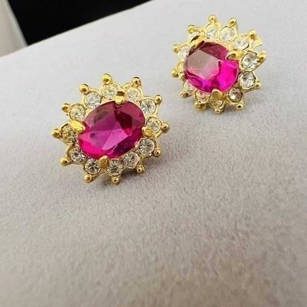 Vintage ROMAN Faux Pink Sapphire Ruby Rhinestones… - image 5