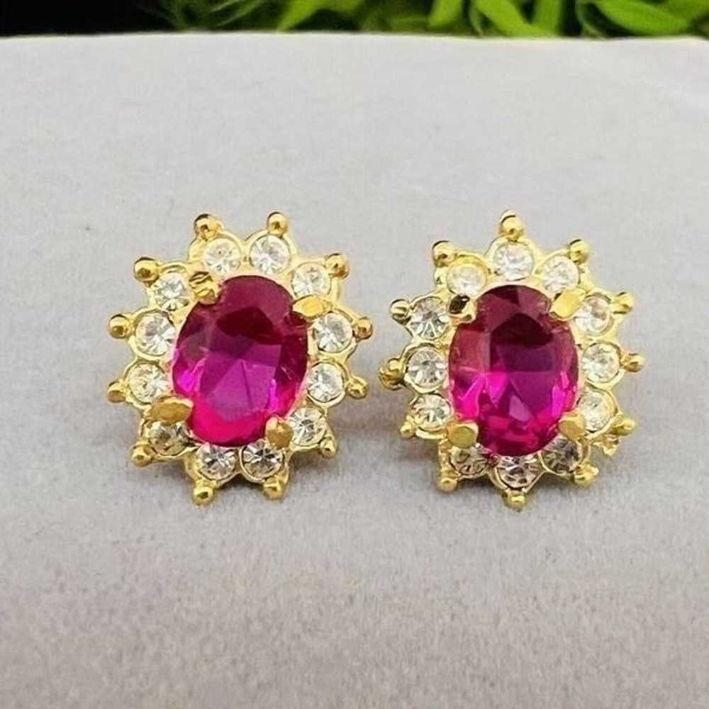 Vintage ROMAN Faux Pink Sapphire Ruby Rhinestones… - image 6