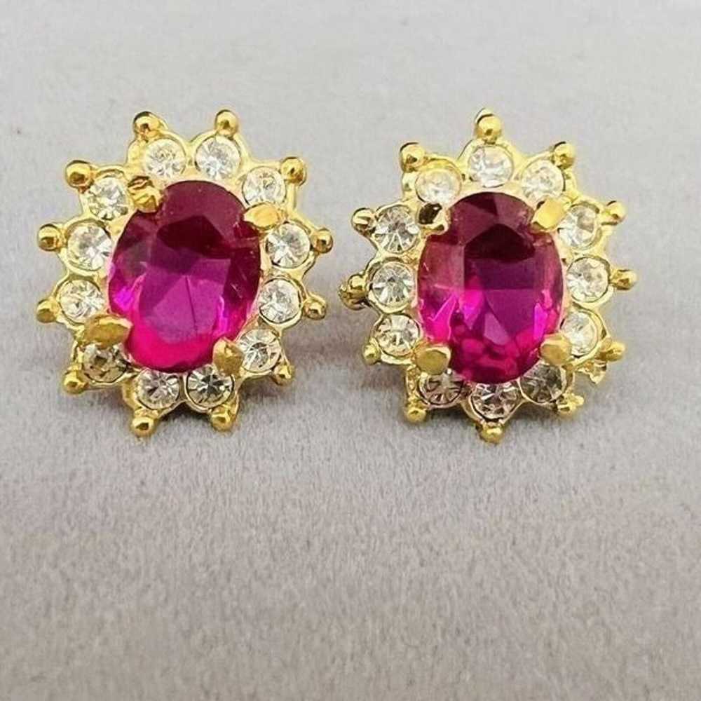 Vintage ROMAN Faux Pink Sapphire Ruby Rhinestones… - image 7