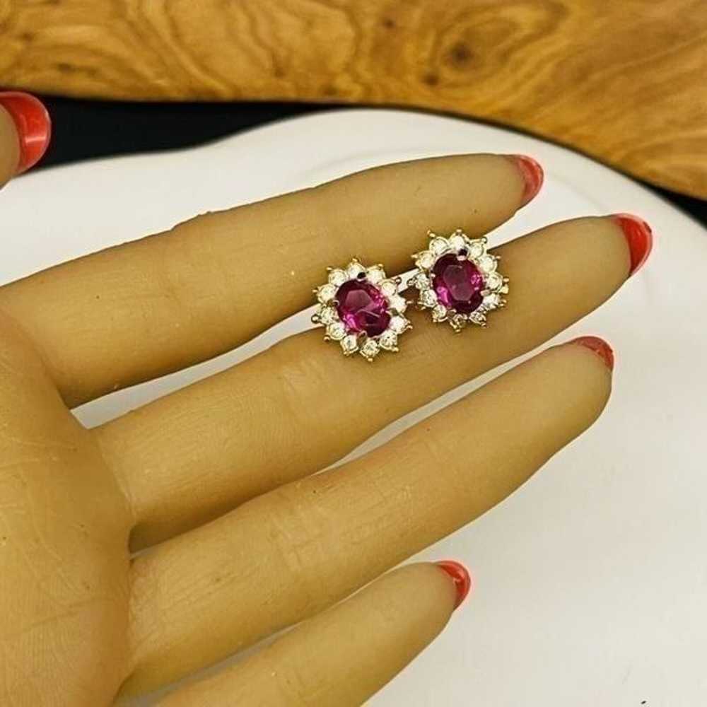 Vintage ROMAN Faux Pink Sapphire Ruby Rhinestones… - image 8