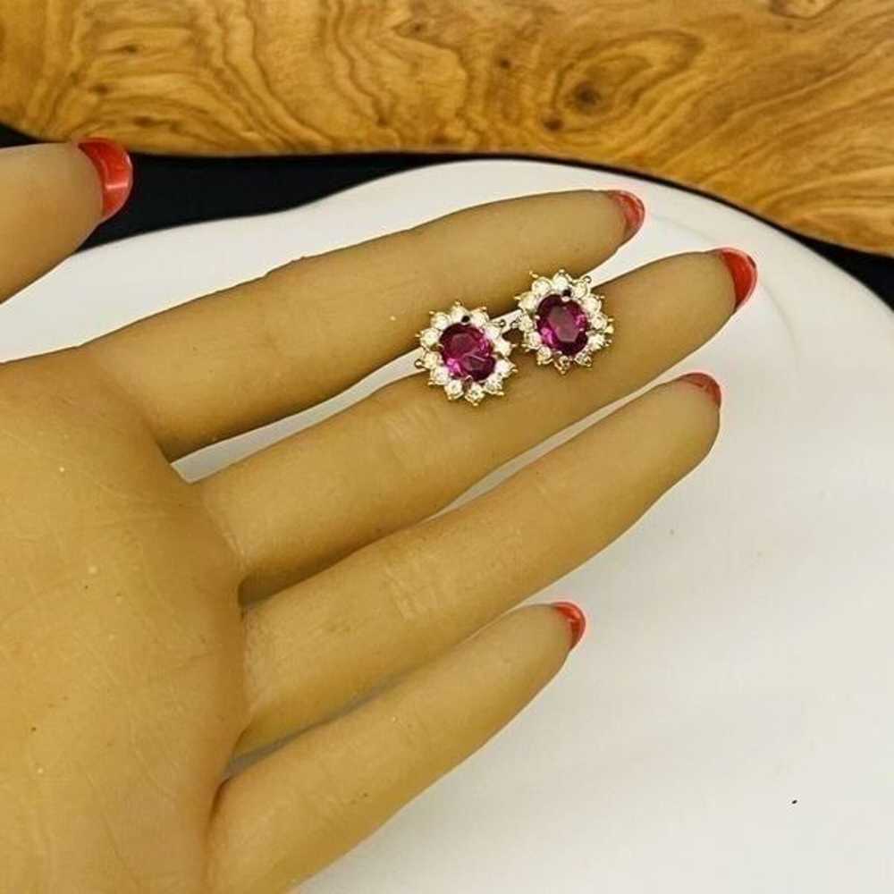 Vintage ROMAN Faux Pink Sapphire Ruby Rhinestones… - image 9