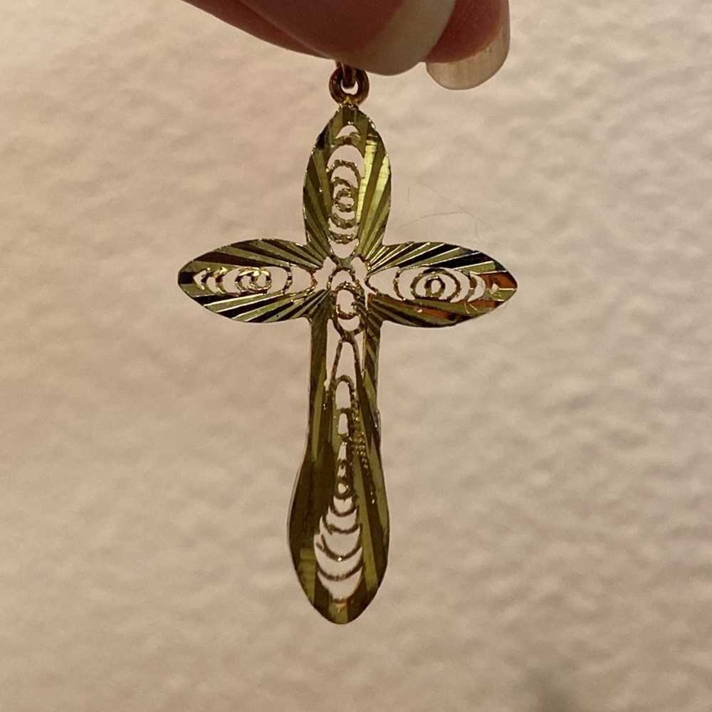 Gold Christian Cross Pendant - Filigree Charm Vin… - image 2