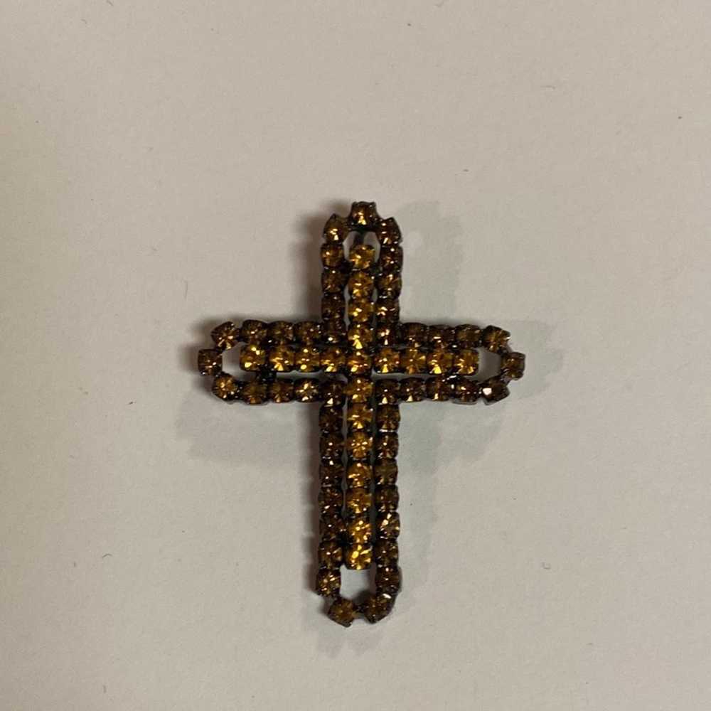 Crystals Cross Pendant - Charm Amber Rhinestones - image 8