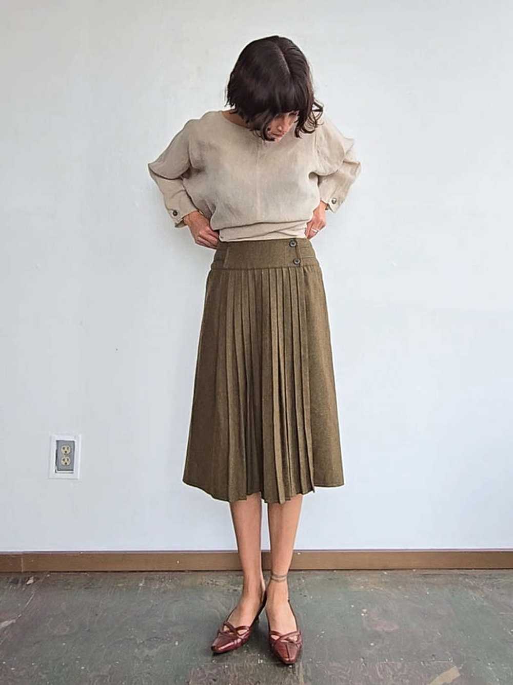 Wool Pleated Skirt - Moss - image 1