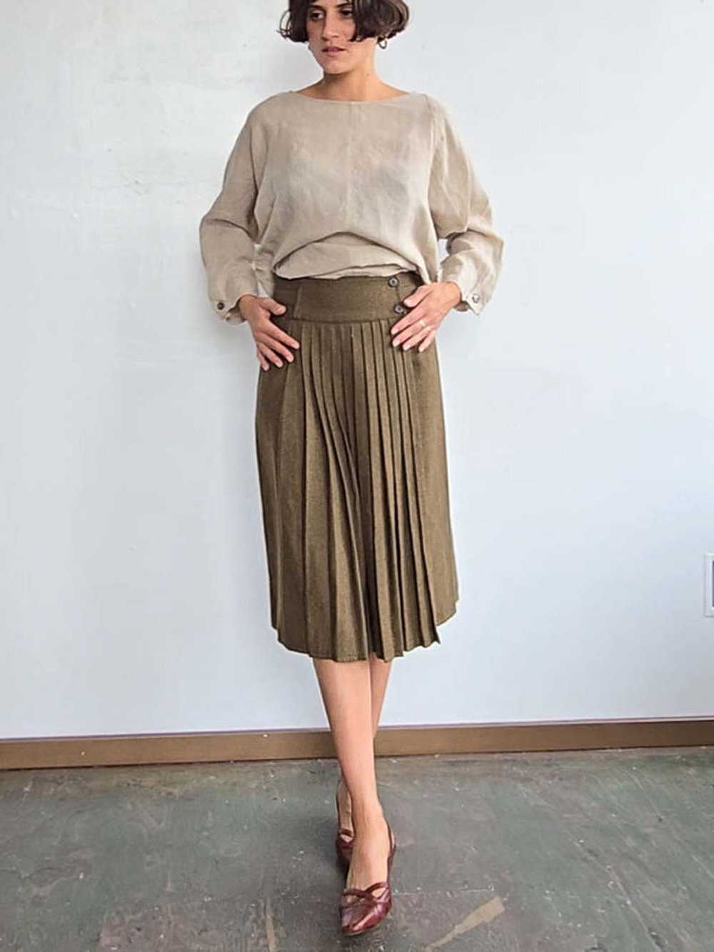 Wool Pleated Skirt - Moss - image 2