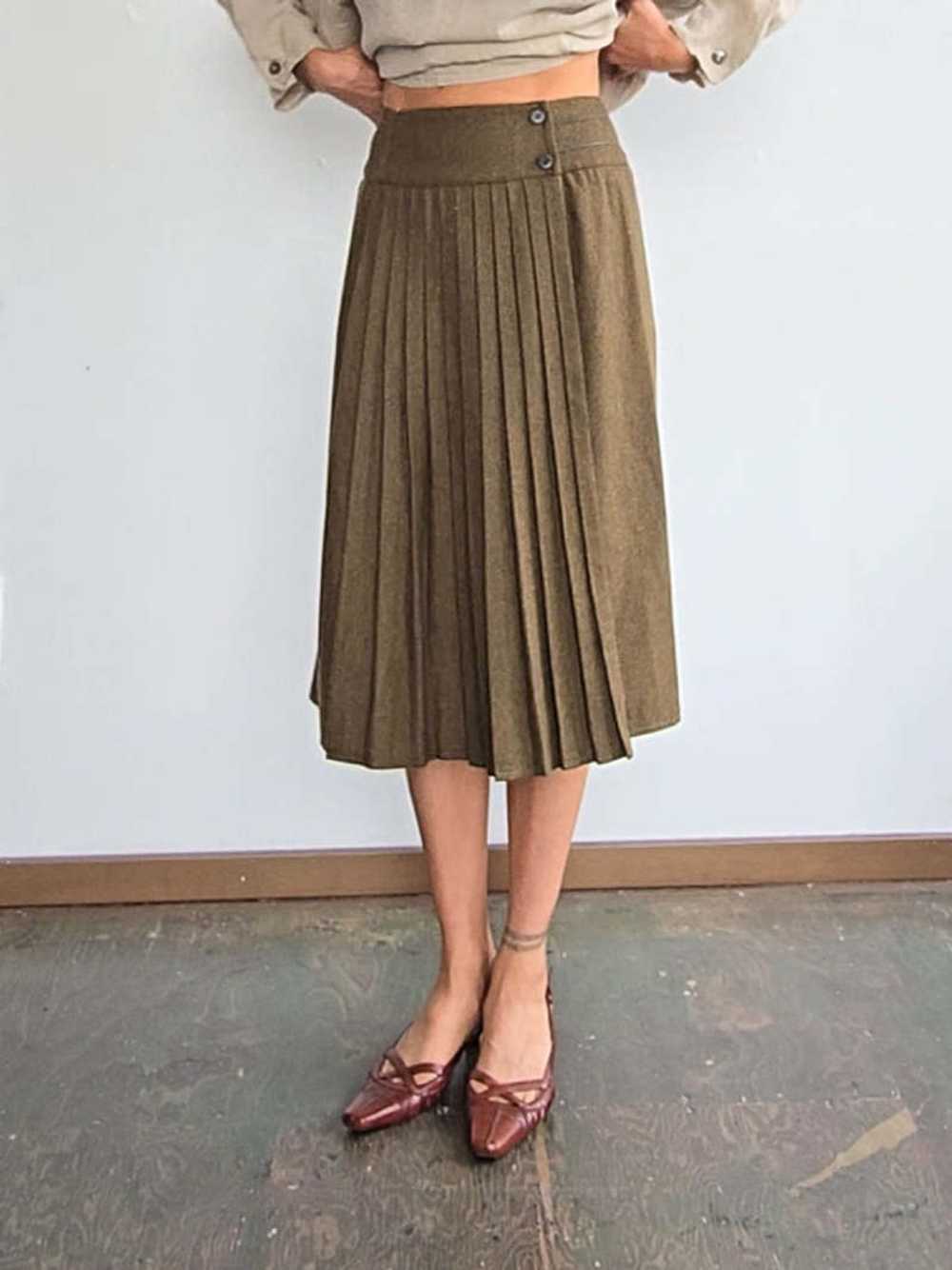 Wool Pleated Skirt - Moss - image 3