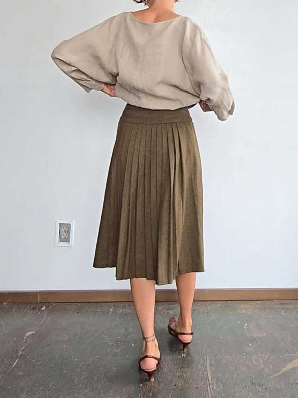 Wool Pleated Skirt - Moss - image 4