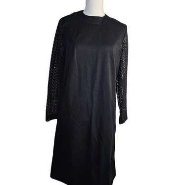 Vintage 60s Mod Shift Dress Womens M Black Croche… - image 1