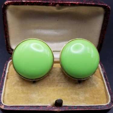 50s 60s Crown Trifari Avocado Green Round Puffy