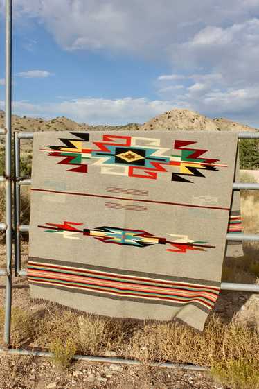 Rare Mid-Century Handwoven Wool Chimayo Blanket - image 1