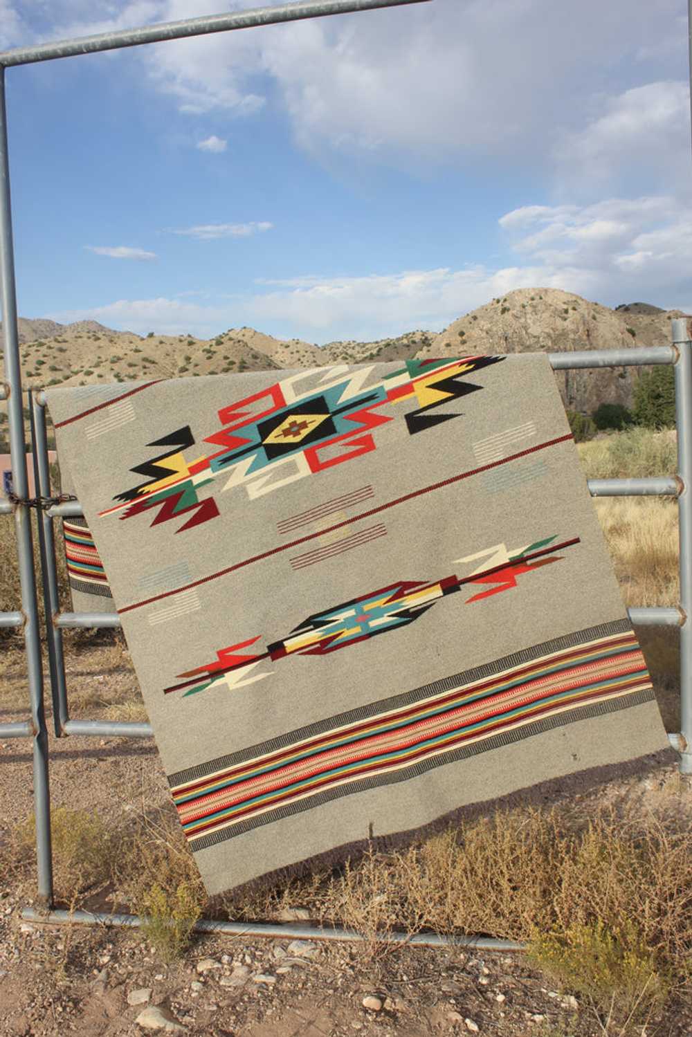 Rare Mid-Century Handwoven Wool Chimayo Blanket - image 4