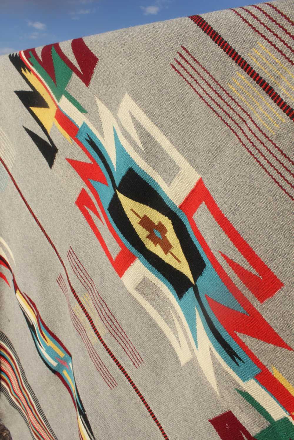 Rare Mid-Century Handwoven Wool Chimayo Blanket - image 5