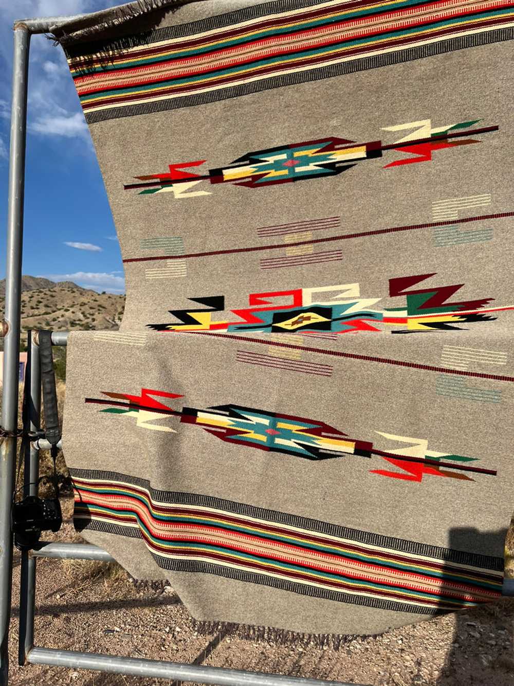 Rare Mid-Century Handwoven Wool Chimayo Blanket - image 8