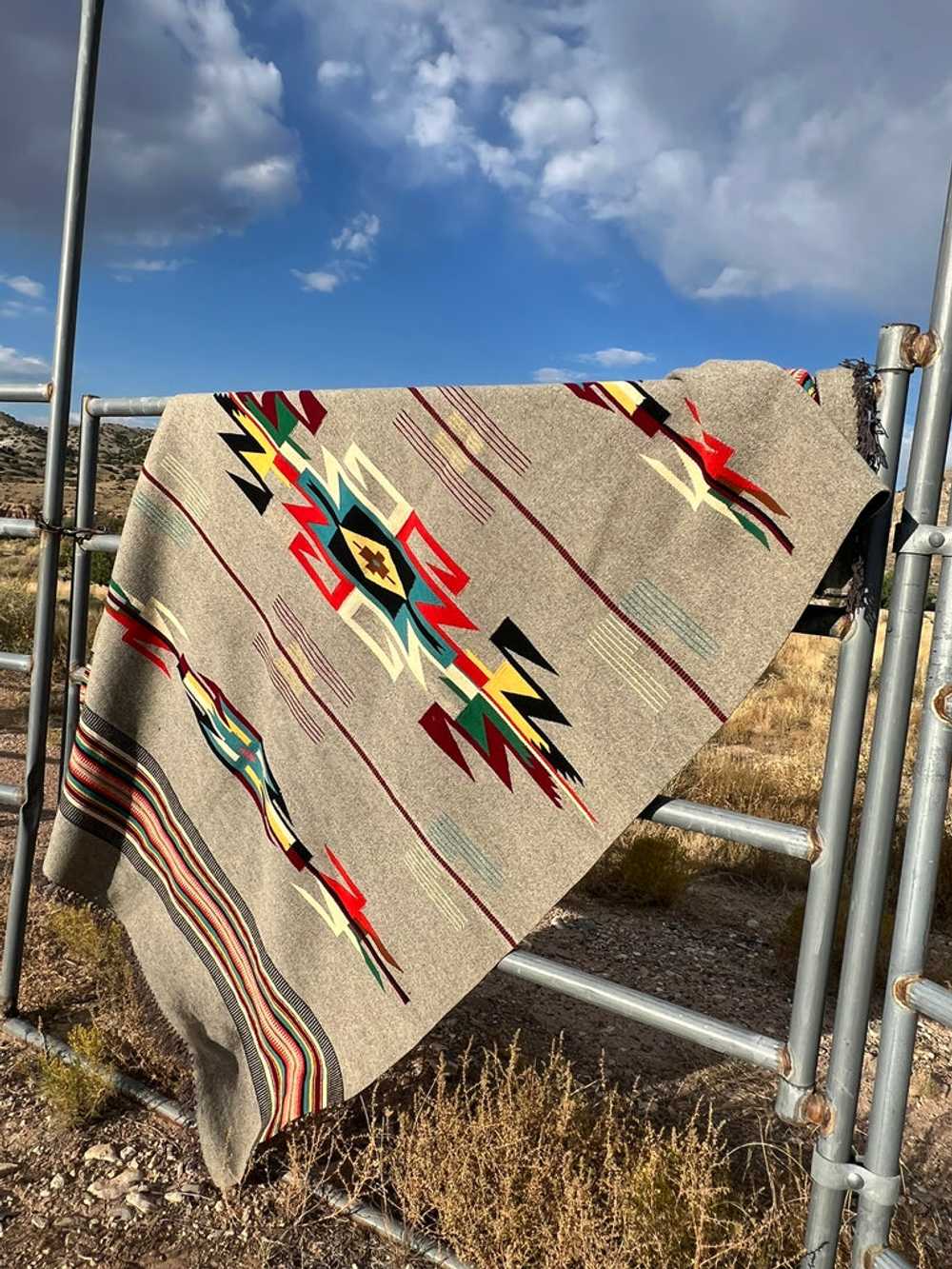 Rare Mid-Century Handwoven Wool Chimayo Blanket - image 9