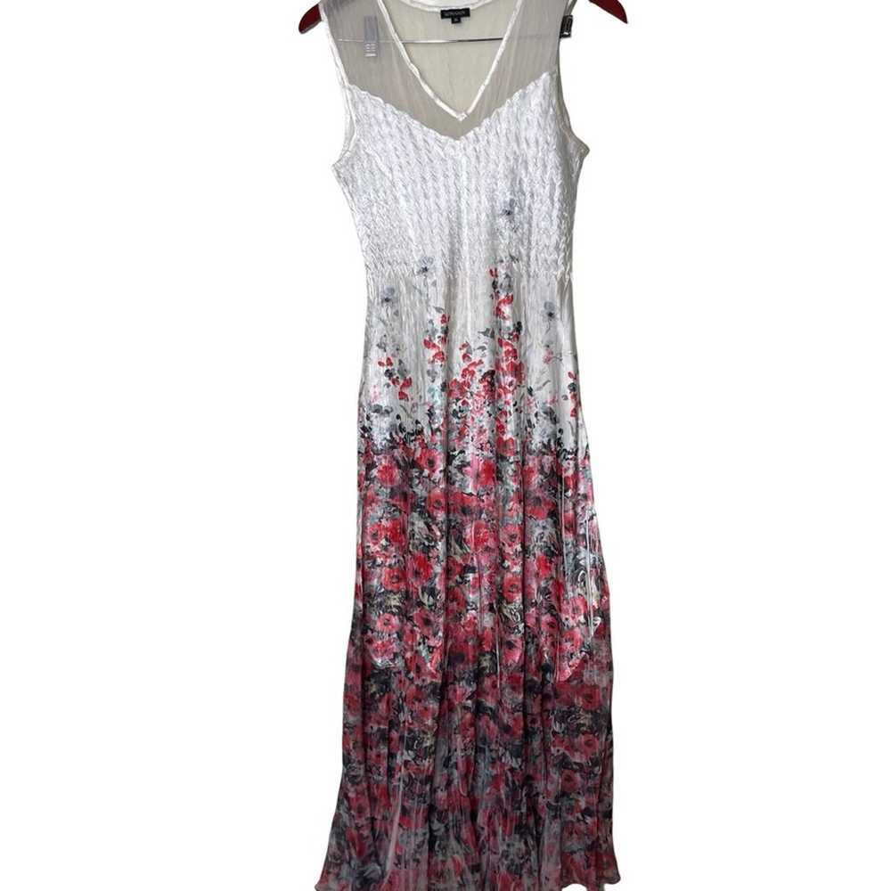 Komarov white Red poppy floral Sleeveless Long Dr… - image 1