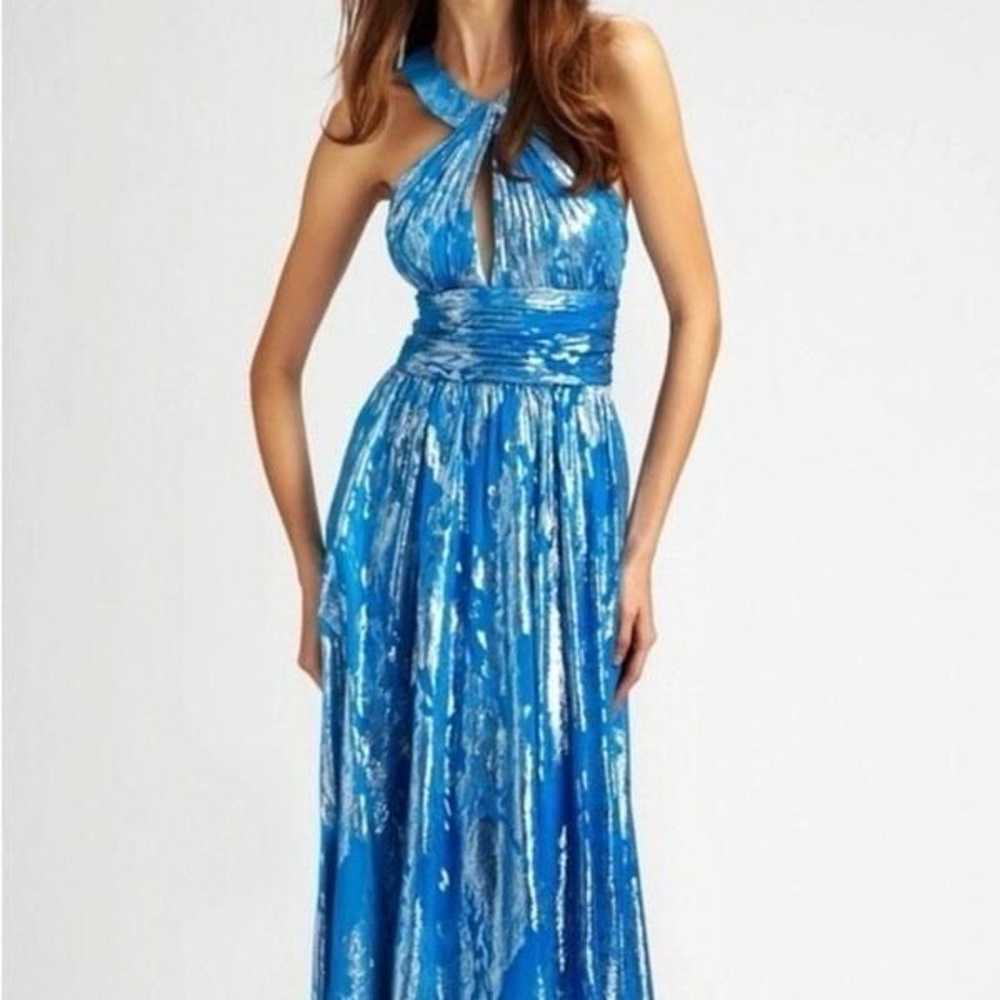 women’s AIDAN MATTOX Foil Halter metallic blue & … - image 3