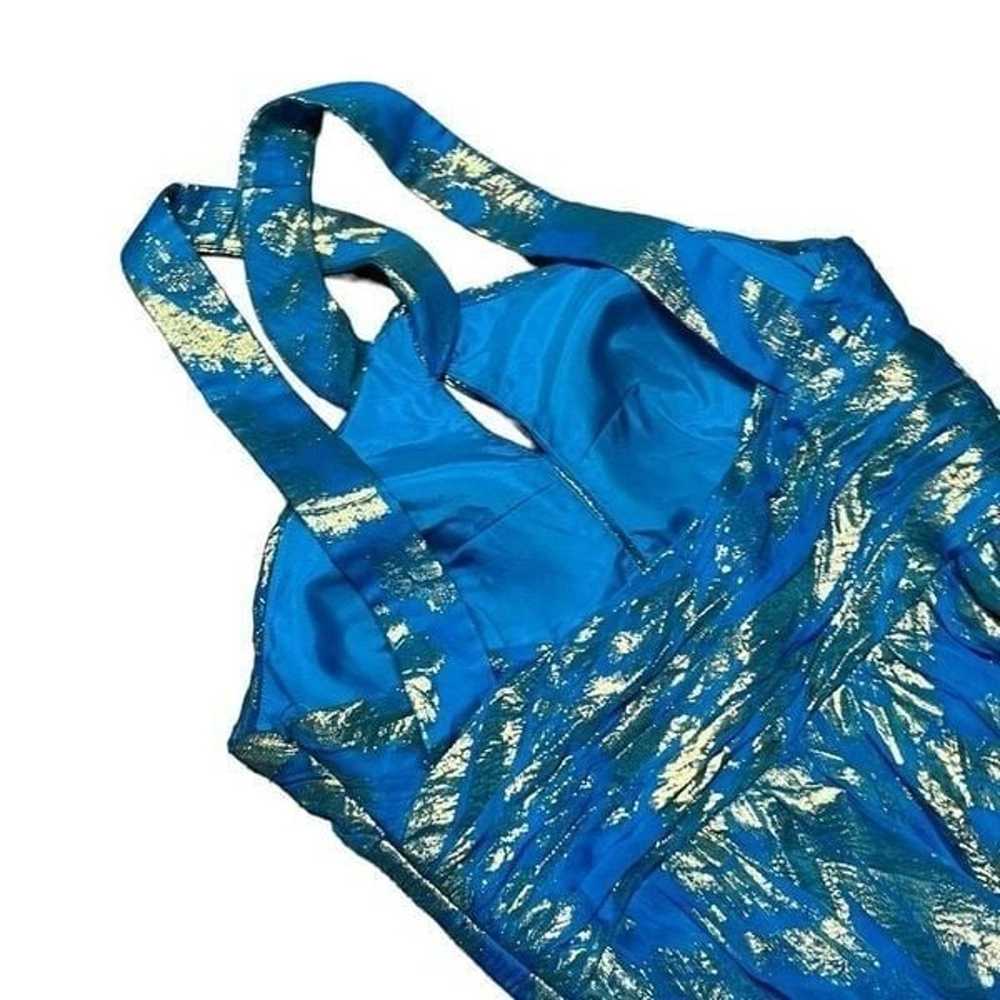 women’s AIDAN MATTOX Foil Halter metallic blue & … - image 7