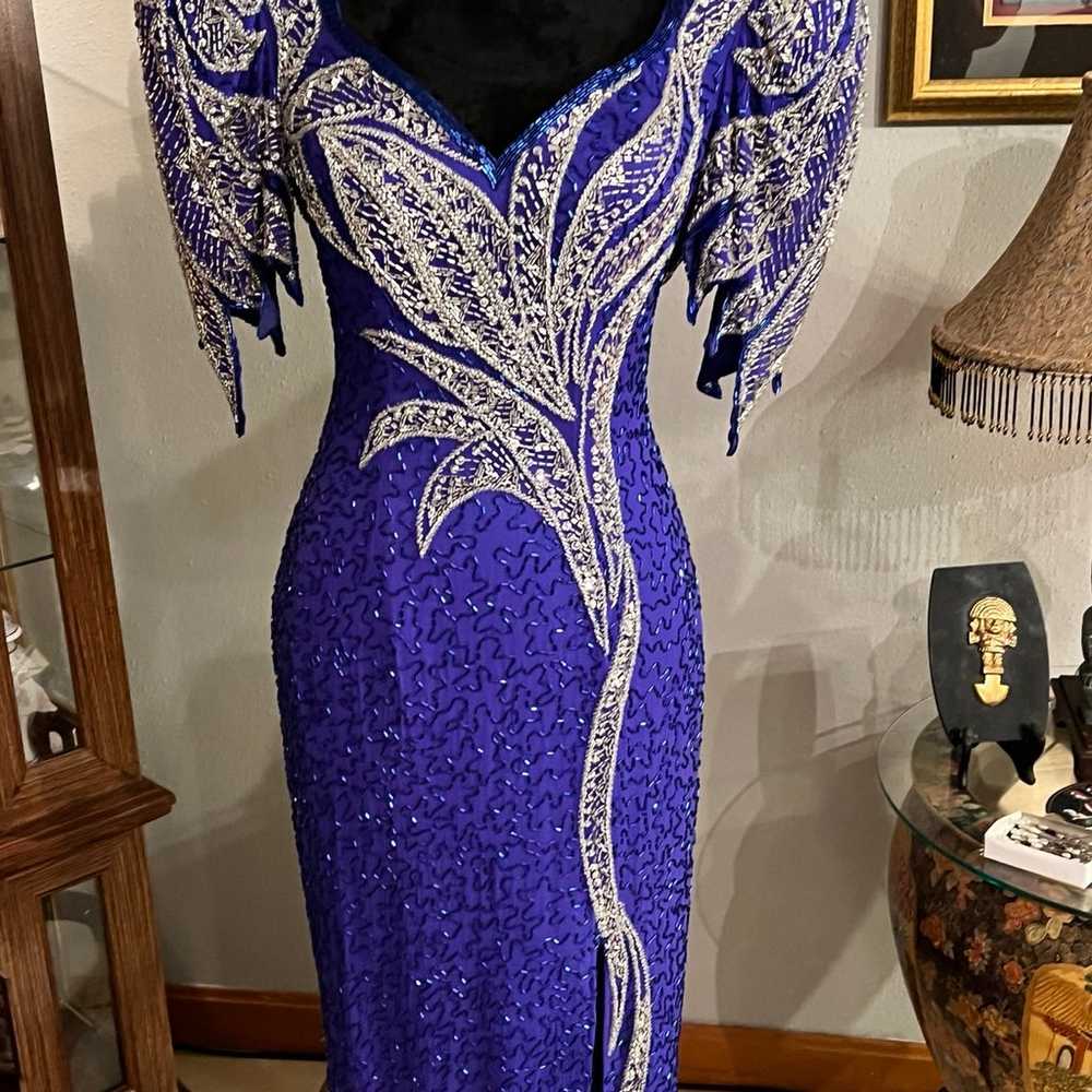 Beautiful royal blue fully beaded dress - image 1