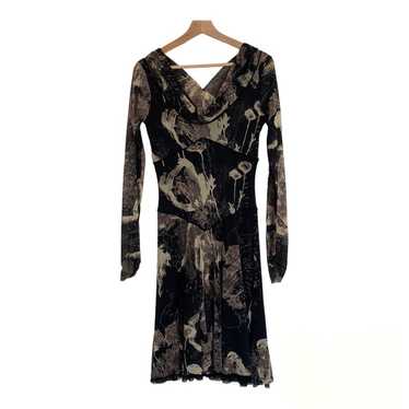 FUZZI Black Floral V-Neck Long Sleeve Fit and Fla… - image 1