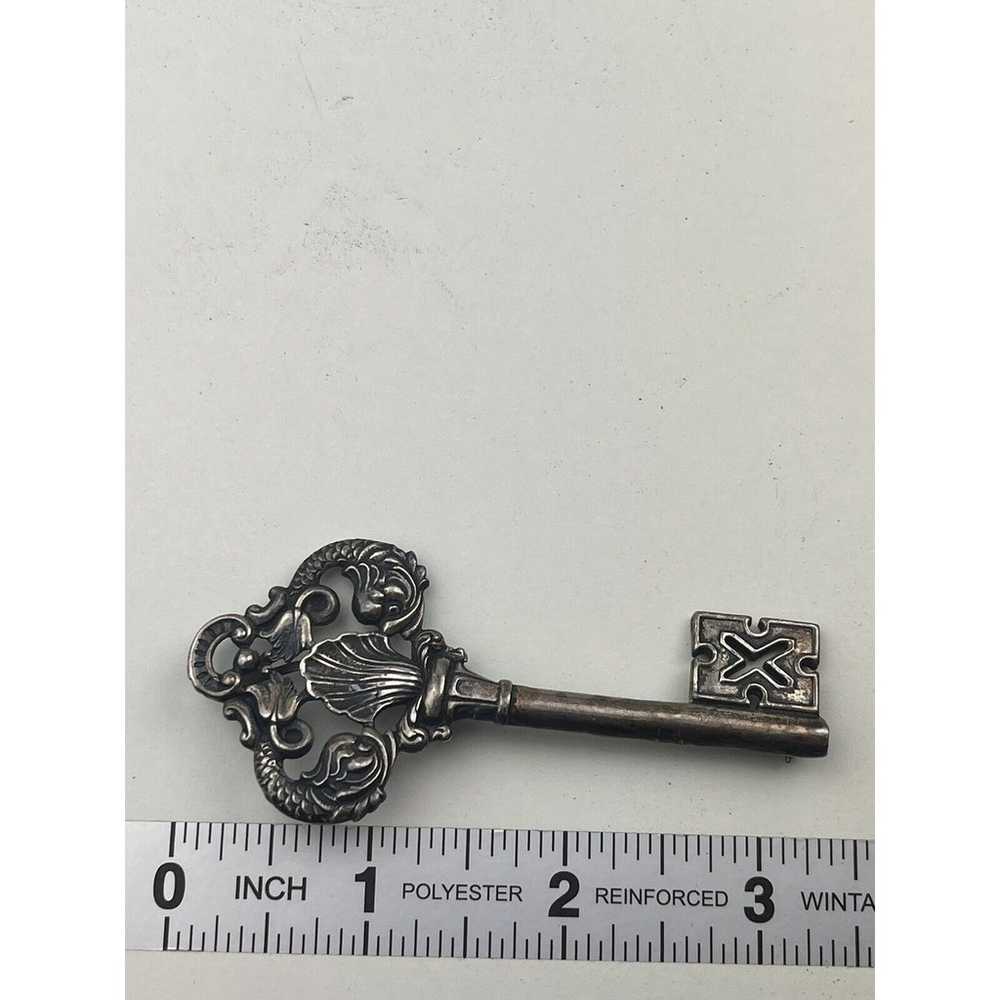 Large 3.25" Sterling Silver Vintage Skeleton Key … - image 2