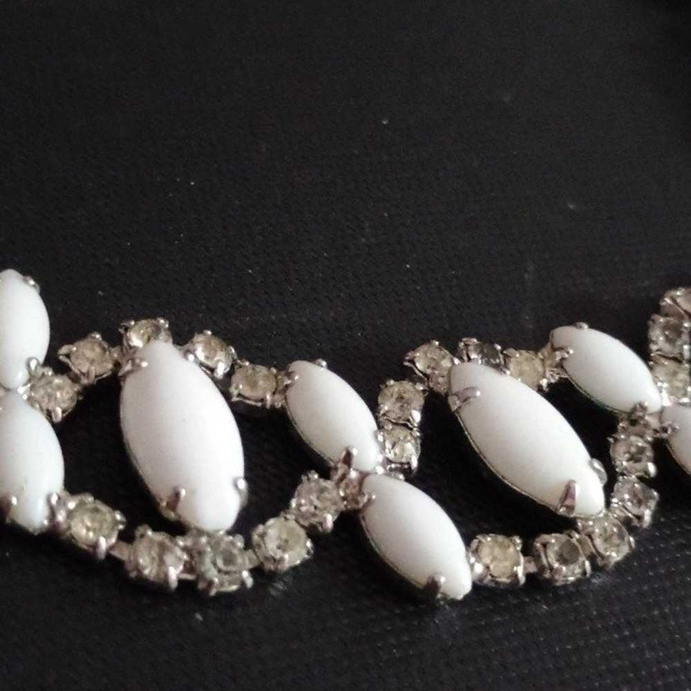 Vintage White Milk Glass Rhinestone Necklace - image 3