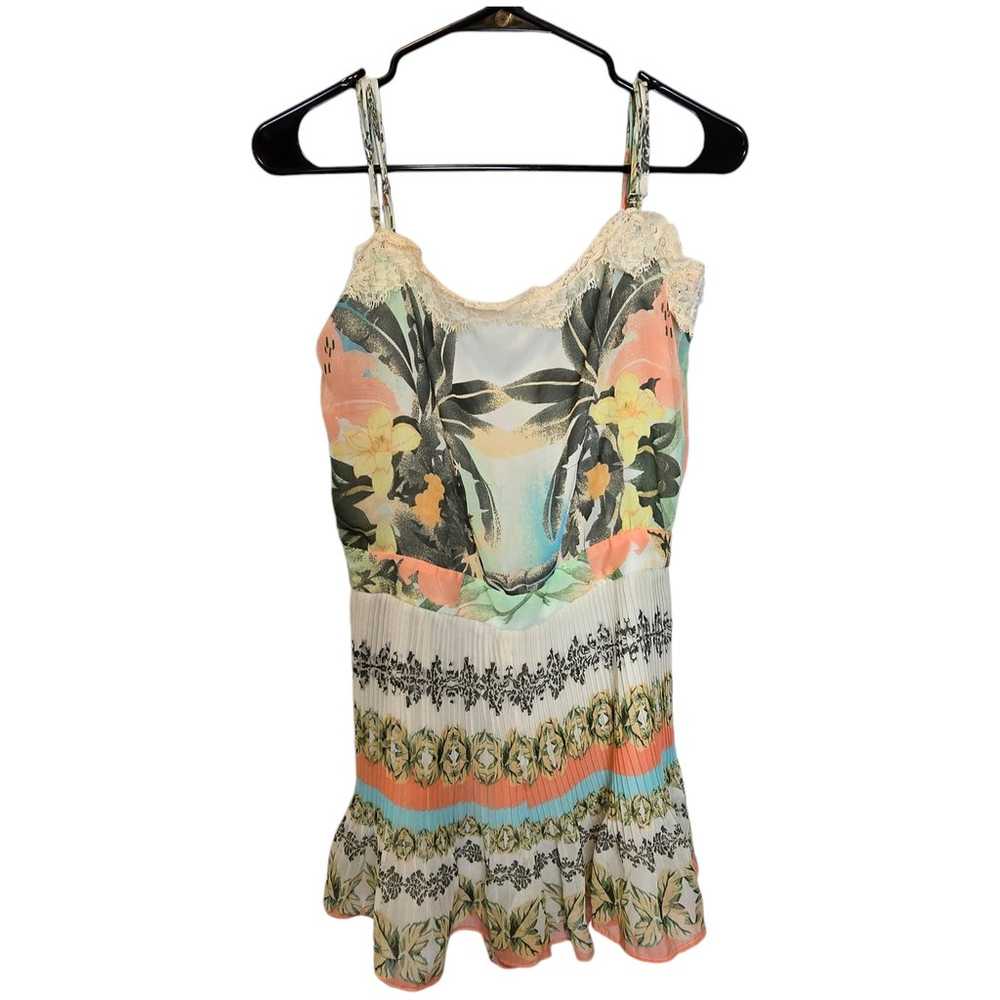 Farm Rio Tropical Print Lace Trim Romper Medium V… - image 2