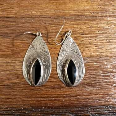 Vintage Sterling Silver Onyx Earrings