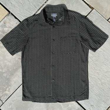 Claiborne Y2K Black Square Pattern Short Sleeve C… - image 1