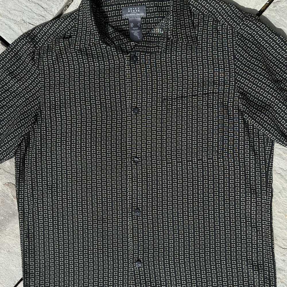 Claiborne Y2K Black Square Pattern Short Sleeve C… - image 4