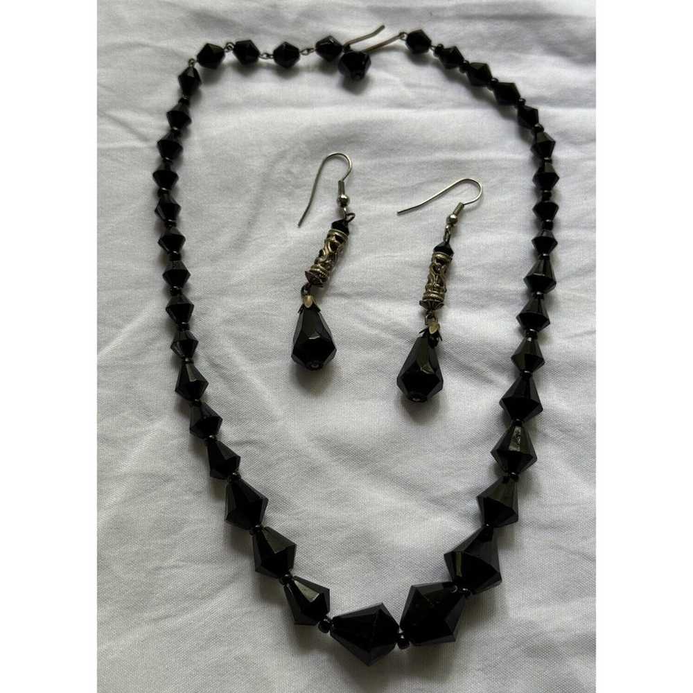 Vintage Jewelry Set Black Glass Bead Mourning Nec… - image 1