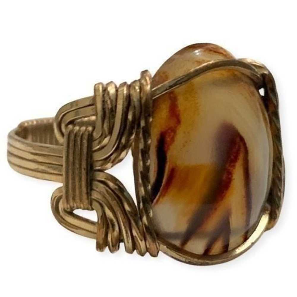 Wire Wrapped Gold Filled Golden Agate Ring - image 1