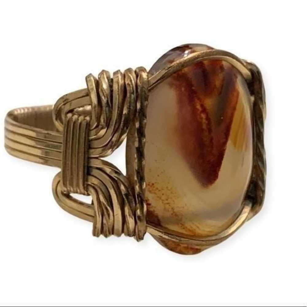 Wire Wrapped Gold Filled Golden Agate Ring - image 2