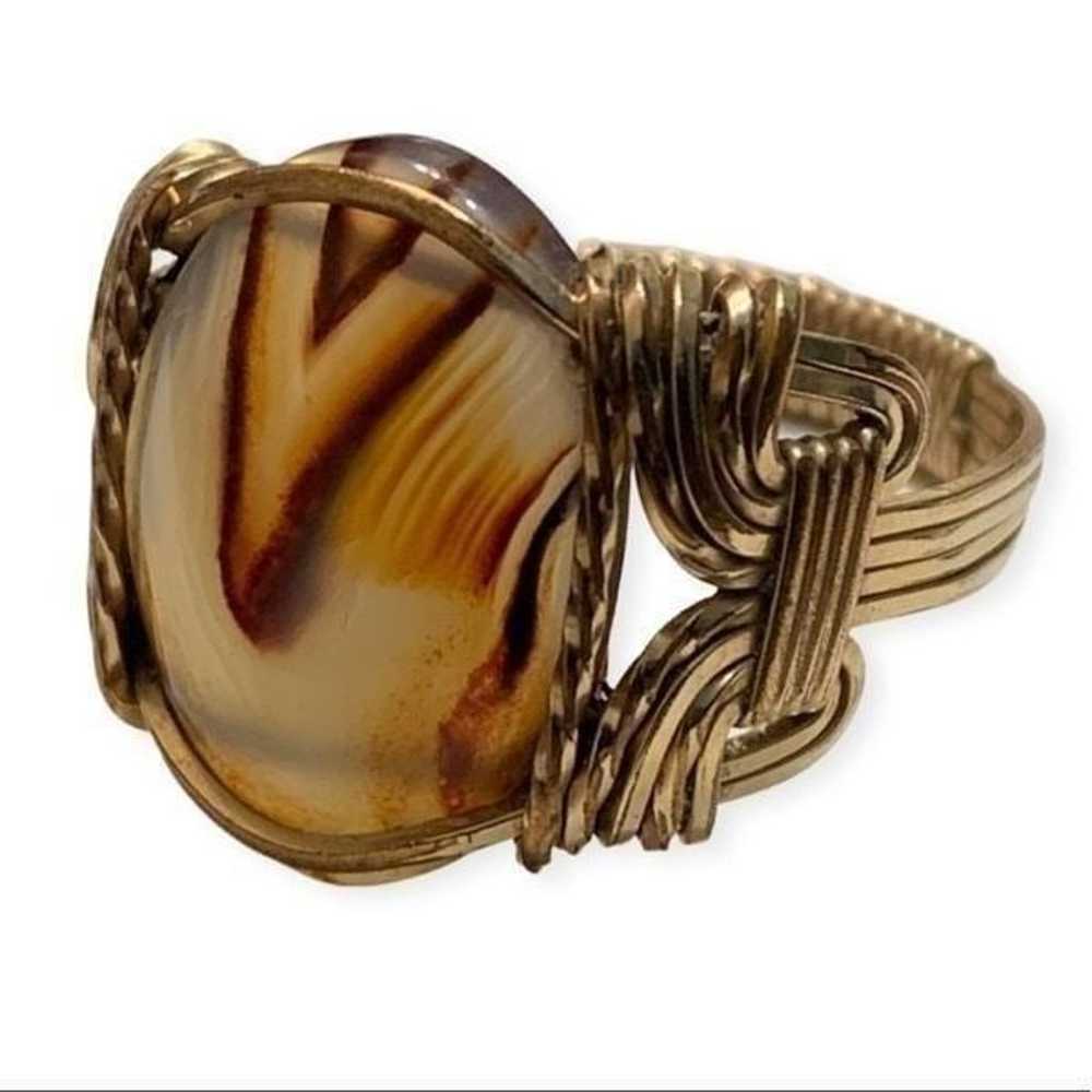 Wire Wrapped Gold Filled Golden Agate Ring - image 3