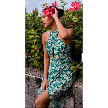 Anthropologie Floral  Printed Halter Dress Green … - image 1