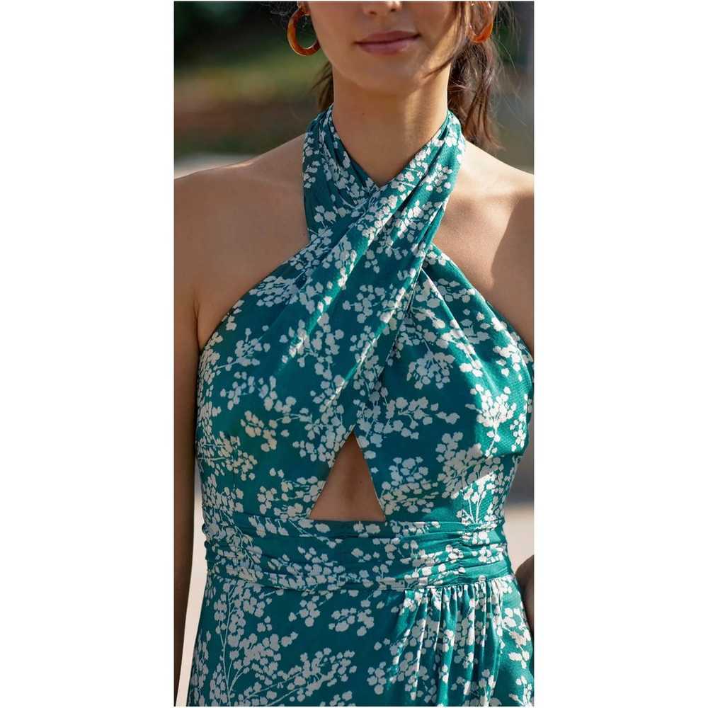 Anthropologie Floral  Printed Halter Dress Green … - image 3