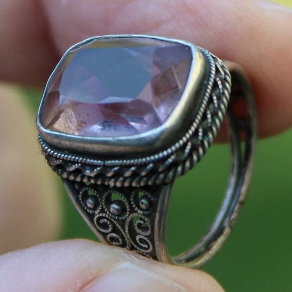 AUTHENTIC ANTIQUE 800 SILVER & AMETHYST ring size… - image 1