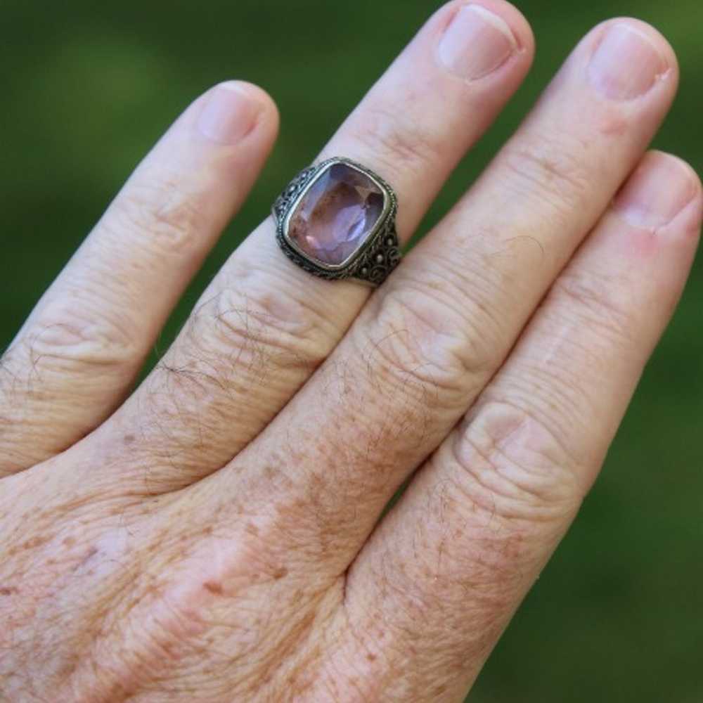 AUTHENTIC ANTIQUE 800 SILVER & AMETHYST ring size… - image 2