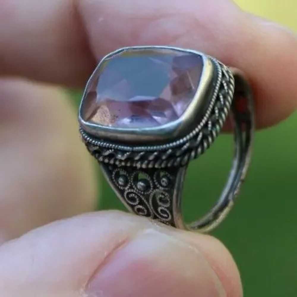 AUTHENTIC ANTIQUE 800 SILVER & AMETHYST ring size… - image 5