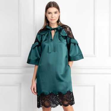 Self-portrait satin shift dress with lace trim - image 1